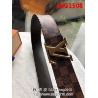 路易威登LV 棋盤格頭層牛皮皮底 精鋼字母斜條紋邊掛扣 男士皮帶 LHG1508