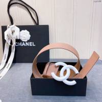 Chanel女士皮帶 香奈兒cc烤漆logo扣雙面可用小牛皮腰帶  jjp1148