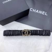 Chanel女士皮帶 香奈兒經典小羊皮鬆緊褲腰帶 香奈兒褶皺腰帶  jjp2148