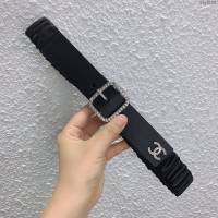 Chanel女士皮帶 香奈兒彈羊絨皮和羊皮搭鑽扣腰帶 香奈兒彈力腰帶  jjp2159