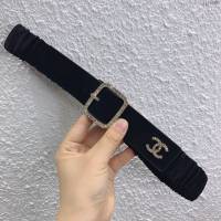 Chanel女士皮帶 香奈兒彈羊絨皮和羊皮搭鑽扣腰帶 香奈兒彈力腰帶  jjp2160