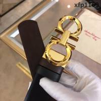Ferragamo菲拉格慕 雙面進口頭層牛皮軟平紋 精鋼扣 復古風格 男士皮帶  xfp1169