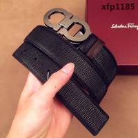 Ferragamo菲拉格慕 雙面頭層牛皮牙籤紋 獨特風格 精鋼扣 男士皮帶  xfp1185