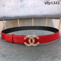 CHANEL香奈兒 19早春新款 明星劉雯同款 水鑽珍珠logo扣 絨面面料 女款皮帶  xfp1342