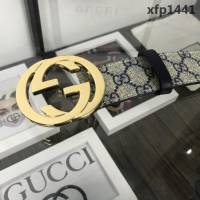 GUCCI古馳 官網經典款 原單品質 專櫃PVC提花面料 變色磨砂底 雙G拋光亮面扣 男士皮帶  xfp1441