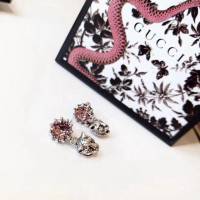 GUCCi飾品 黃銅材質搭配純銀針 古馳耳環吊環 Gucci粉鑽豹頭耳釘  zgbq1163