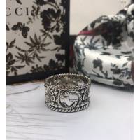 GUCCi飾品 古馳寬版925銀鏤空時尚個性花紋圖案日韓情侶戒 Gucci鏤空戒指  zgbq1168