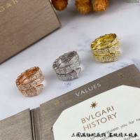 Bvlgari飾品 寶格麗寬版雙圈滿鑽蛇純銀戒指  zgbq3284