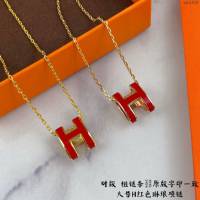 Hermes首飾品 愛馬仕紅色H琳琅大號項鏈 Hermes對版粗鏈條女士項鏈  zgh1525