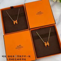 Hermes首飾品 愛馬仕橙色H琳琅大號項鏈 Hermes對版粗鏈條女士項鏈  zgh1526