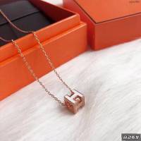 Hermes首飾品 愛馬仕s925純銀玫瑰金女士項鏈 Hermes白色方塊H項鏈  zgh1562