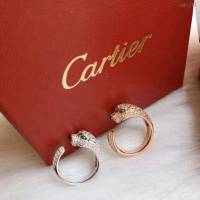 Cartier飾品 卡地亞豹子系列 滿鑽 窄版 豹子開口戒指  zgk1214