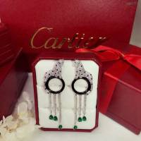 Cartier首飾 卡地亞流蘇長款豹子烤漆鑲鑽耳環 圓形耳釘  zgk1357