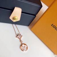 Louis Vuitton純銀飾品 路易威登經典老花白貝母單鑽雙花項鏈 LV四葉草鏈條吊墜鎖骨鏈  zglv1962