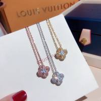 Louis Vuitton純銀飾品 路易威登四葉花項鏈 LV女士花朵滿鑽鎖骨鏈  zglv2190