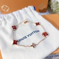 Louis Vuitton純銀飾品 路易威登限定天然紅玉髓五花手鏈 LV玫瑰金四葉草可調節手鏈  zglv2199