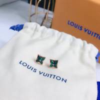 Louis Vuitton純銀飾品 路易威登新款孔雀石耳釘 LV方形四葉草925純銀耳環  zglv2226