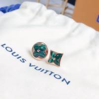 Louis Vuitton純銀飾品 路易威登新款孔雀石耳釘 LV不對稱四葉草925純銀耳環  zglv2227
