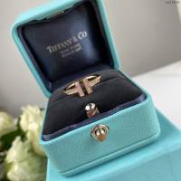 Tiffany飾品 蒂芙尼女士專櫃爆款T Square貝母雙t開口戒指 Tiffany白貝母藍松石V金戒指  zgt1619