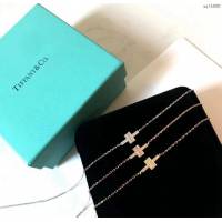 Tiffany純銀飾品 蒂芙尼女士專櫃爆款笑臉雙T雙層手鏈 Tiffany十字架項鏈手鏈  zgt1659