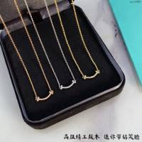 Tiffany純銀飾品 蒂芙尼女士專櫃爆款925雙T迷你帶鑽笑臉項鏈  zgt1685