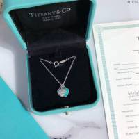 Tiffany飾品 蒂芙尼女士專櫃爆款綠色雙心琺瑯項鏈 Tiffany純銀鎖骨鏈  zgt1702