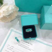 Tiffany純銀飾品 蒂芙尼女士專櫃爆款琺瑯綠桃心戒指  zgt1706
