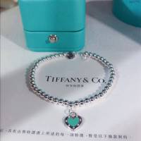 Tiffany純銀飾品 蒂芙尼女士專櫃爆款櫻花粉藍色雙心琺瑯手鏈  zgt1772