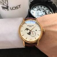 百達翡麗PATEK PHILPPE 全自動機械機芯 小牛皮錶帶 精品男士腕表  wssb3536