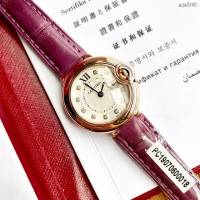 卡地亞石英手錶 Cartier經典款真鑽藍氣球女裝腕表 美洲鱷魚皮錶帶  gjs2102