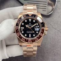 勞力士複刻手錶 Rolex男士腕表 全玫黑紅陶瓷圈 GMTMASTER格林尼治型環球腕表 126710BLRO-0001  gjs2188