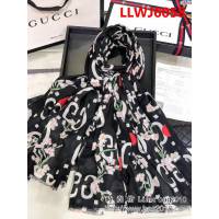 GUCCI古馳 2018新款經典logo圖案印花純羊絨圍巾 G116 LLWJ6058