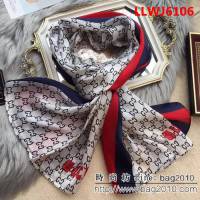 GUCCI古馳 經典真絲系列 經典元素條紋真絲圍巾 LLWJ6106