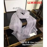 GUCCI古馳 專櫃爆款 名媛風格刺繡絲毛羊絨長圍巾 2505 LLWJ6163