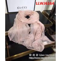 GUCCI古馳 專櫃爆款 名媛風格刺繡絲毛羊絨長圍巾 2505 LLWJ6164