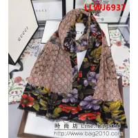 GUCCI古馳海外原版 logo花紋圖案羊絨長圍巾 LLWJ6937
