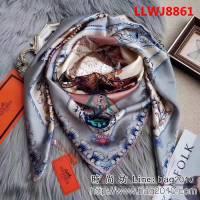 HERMES愛馬仕英式馬車 2018專櫃新品真絲緞面燙金大方巾 LLWJ8861