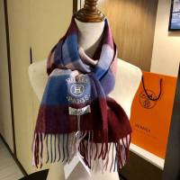 HERMES圍巾 愛馬仕男女同款圍巾 休閒百搭羊絨格子圍巾  llwj6941