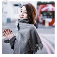 ACNE中灰色輕水波紋羊絨圍巾女士披肩  mmj1141