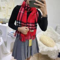 Burberry雙面印花羊絨粗紡圍巾 巴寶莉2021新款女士格紋流蘇圍巾  mmj1330