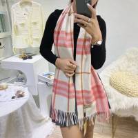 Burberry雙面印花羊絨粗紡圍巾 巴寶莉2021新款女士格紋流蘇圍巾  mmj1331