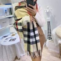 Burberry經典寬格混紡大披肩 經典格子女士圍巾披肩 巴寶莉2021新款羊毛羊絨圍巾  mmj1358