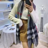 Burberry經典寬格混紡大披肩 經典格子女士圍巾披肩 巴寶莉2021新款羊毛羊絨圍巾  mmj1359