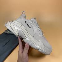 Balenciaga經典款男女鞋 巴黎世家頂級版本1代Triple S大底LOGO奶茶米色老爹鞋 Balenciaga情侶款老爹鞋  hdbl1201