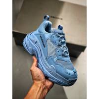 Balenciaga經典款男女鞋 巴黎世家頂級版本Triple S大底LOGO淡藍老爹鞋 Balenciaga情侶款老爹鞋  hdbl1207