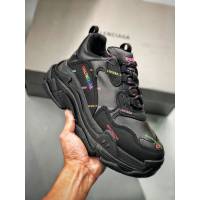 Balenciaga經典款男女鞋 巴黎世家頂級版本Triple S大底LOGO黑彩老爹鞋 Balenciaga情侶款老爹鞋  hdbl1208