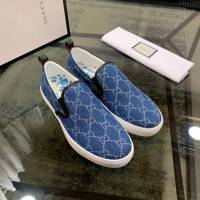 GUCCI男鞋 頂級代購 2019早春專櫃同步 古馳牛仔布男板鞋 Gucci印花休閒鞋  hdnx1289