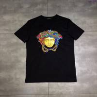 Versace短袖衣 2019春夏新款刺繡燙鑽 範思哲男士黑色T恤  tzy1797