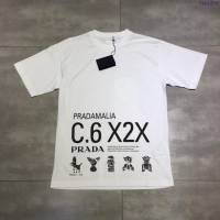 Prada白色T恤 19春夏新款 普拉達印花短袖衣  tzy1808