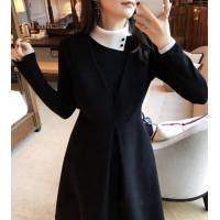 Chanel香奈兒 法國專櫃同步新款 小高斜領撞色打底衫 毛呢背帶裙 套裝 顯高顯瘦  xly1139